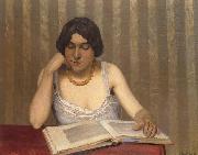 Felix  Vallotton Woman wiht Yellow Necklace Reading oil on canvas